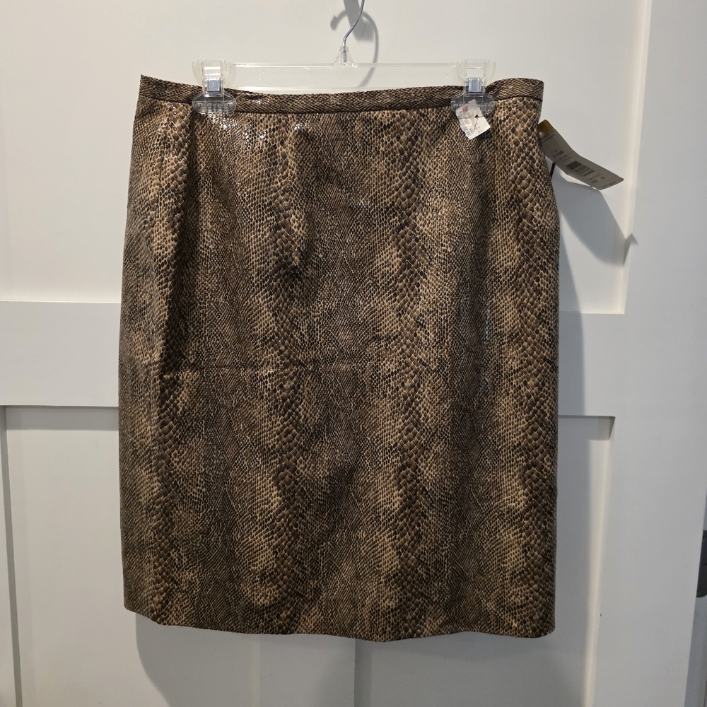 NWT VTG Harve Benard Women's Pencil Skirt Snake Skin Print Brown Size 14 Edgy